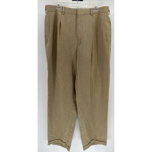 Vintage Polo Ralph Lauren 100% Linen Dress Pants Size 36x32 Tan Flaws